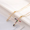 Fashion Women's Jewelry Copper Real Gold Electroplated Microinlay Colorful Zircon Water Drops Cross Necklace