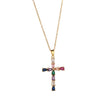 Fashion Women's Jewelry Copper Real Gold Electroplated Microinlay Colorful Zircon Water Drops Cross Necklace