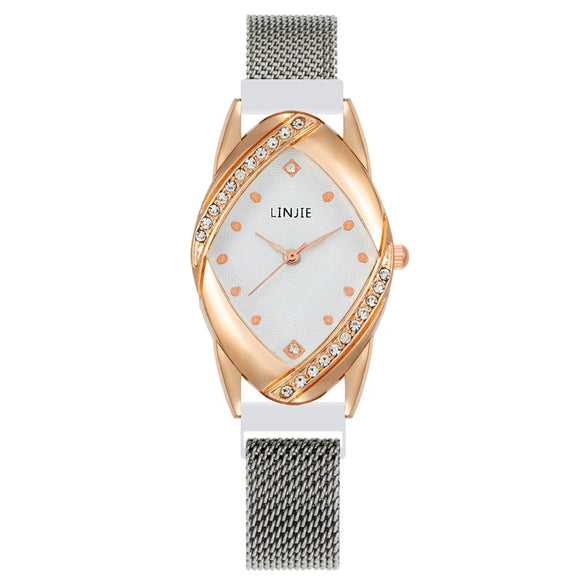 Fashion Women's Metal Belt Quartz Watch With Oval Dial And Mineral Strengthened Glass Mirror