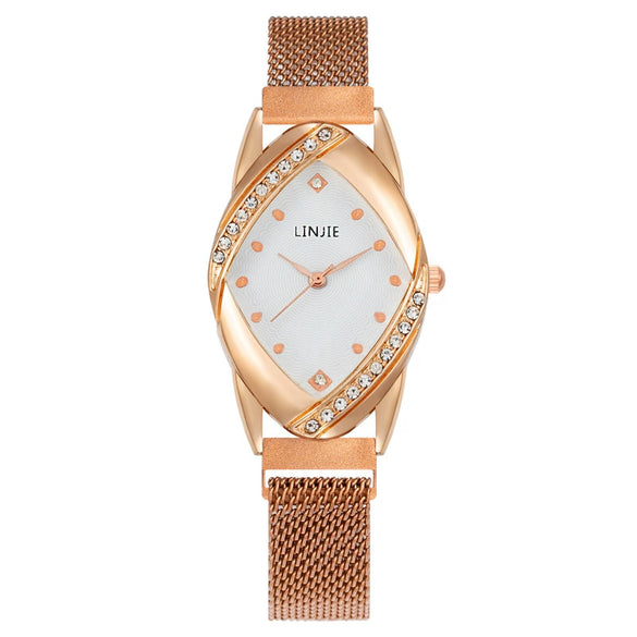 Fashion Women's Metal Belt Quartz Watch With Oval Dial And Mineral Strengthened Glass Mirror