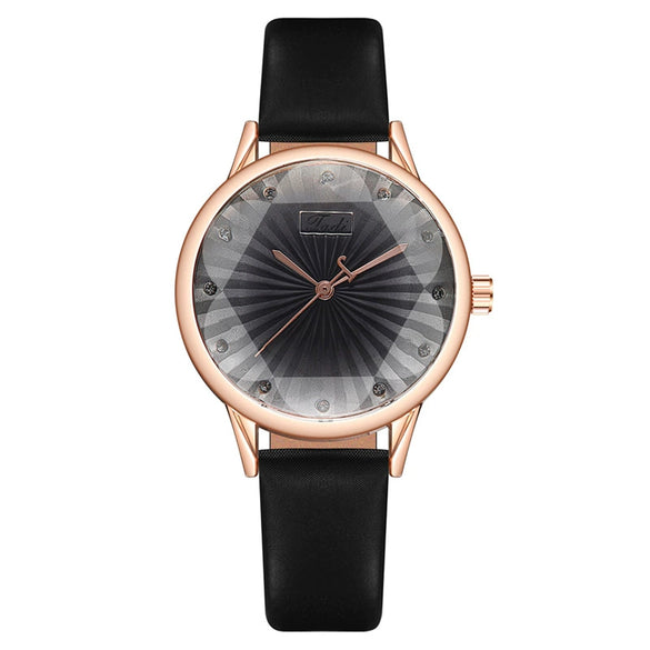 Fashion Women's Metal Case Imitation Leather Strap Quartz Watch With Diamond Shaped Design