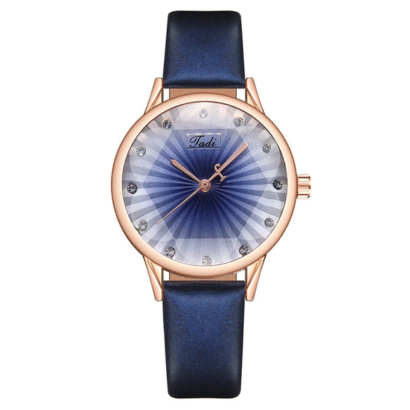 Fashion Women's Metal Case Imitation Leather Strap Quartz Watch With Diamond Shaped Design