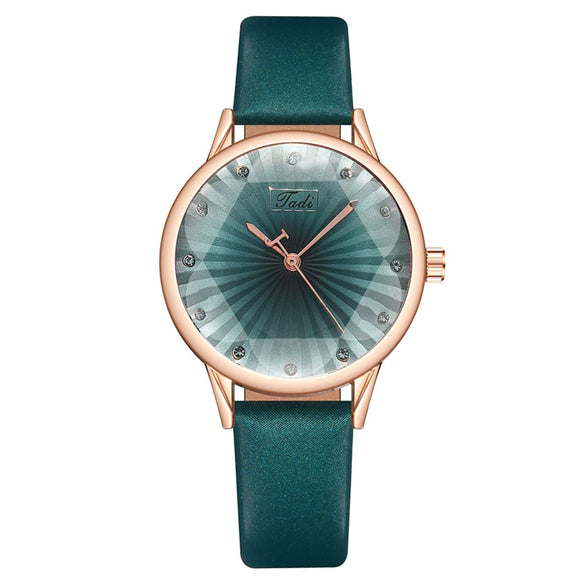 Fashion Women's Metal Case Imitation Leather Strap Quartz Watch With Diamond Shaped Design