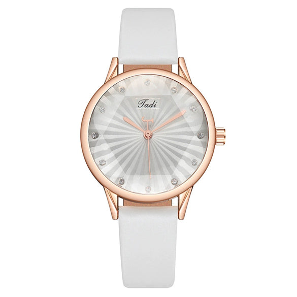 Fashion Women's Metal Case Imitation Leather Strap Quartz Watch With Diamond Shaped Design