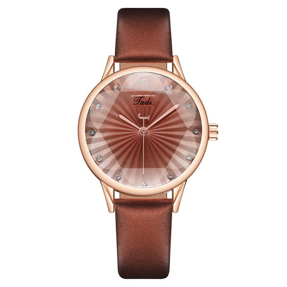 Fashion Women's Metal Case Imitation Leather Strap Quartz Watch With Diamond Shaped Design