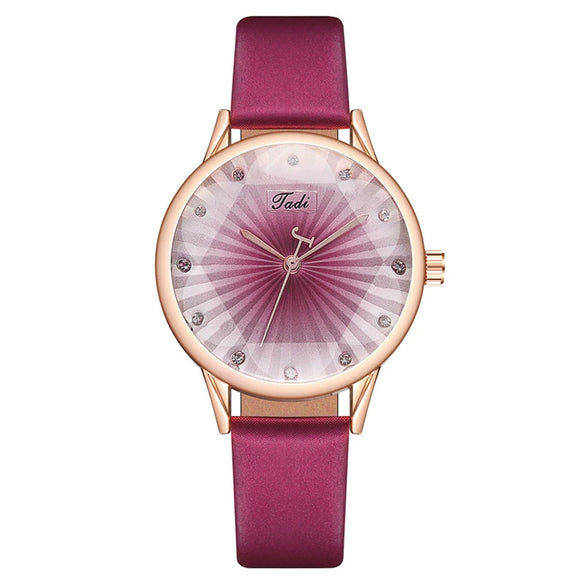 Fashion Women's Metal Case Imitation Leather Strap Quartz Watch With Diamond Shaped Design