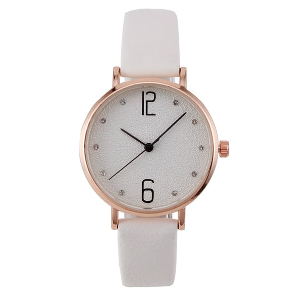 Fashion Women's Metal Case Quartz Watch With Imitation Leather Strap And Round Dial