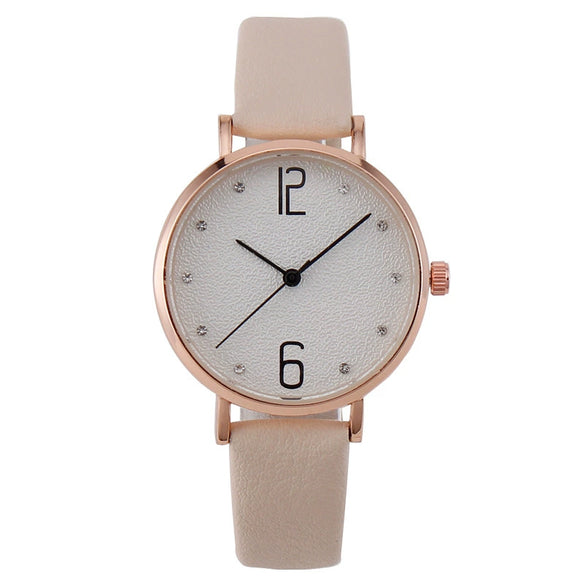 Fashion Women's Metal Case Quartz Watch With Imitation Leather Strap And Round Dial