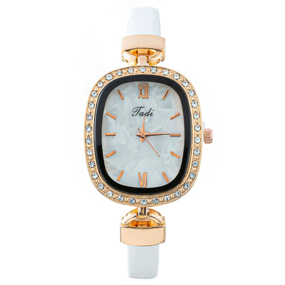 Fashion Women's Oval Alloy Case Imitation Leather Strap Quartz Watch With Stainless Steel Pin Buckle