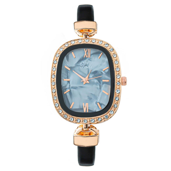 Fashion Women's Oval Alloy Case Imitation Leather Strap Quartz Watch With Stainless Steel Pin Buckle