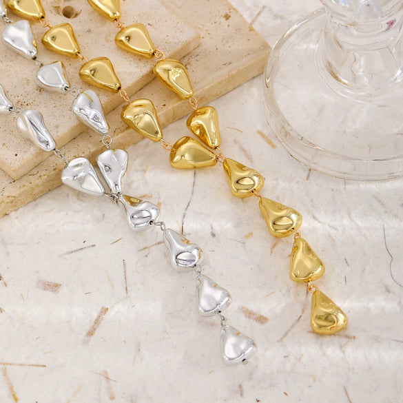 Fashion Women's Plastic Yshaped Water Drop Heart Tassel Necklace With Electroplating