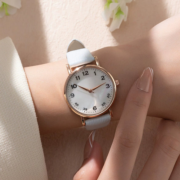 Fashion Women's Quartz Watch Alloy Case Imitation Leather Strap Stainless Steel Buckle Round Dial