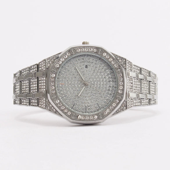 Fashion Women's Quartz Watch With Diamond Round Dial Metal Case And Strap Single Folding Buckle