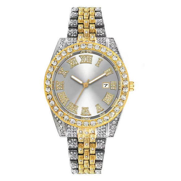 Fashion Women's Quartz Watch With Roman Scale Calendar Round Dial Alloy Case Steel Strip Strap Stainless Steel Buckle