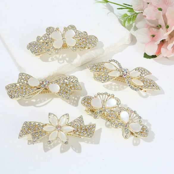 Fashion Women's Rhinestone Hairpin With Butterfly And Small Flower Design And Baking Paint Process
