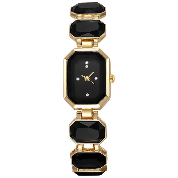 Fashion Women's Small Sugar Watch Bracelet With Large Gem Zinc Alloy Case Imitation Leather Strap Stainless Steel Buckle Round Dial Mineral Reinforced Glass Mirror Onion Crown