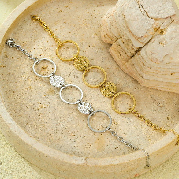 Fashion Women's Stainless Steel Circle Texture Electroplated Bracelet