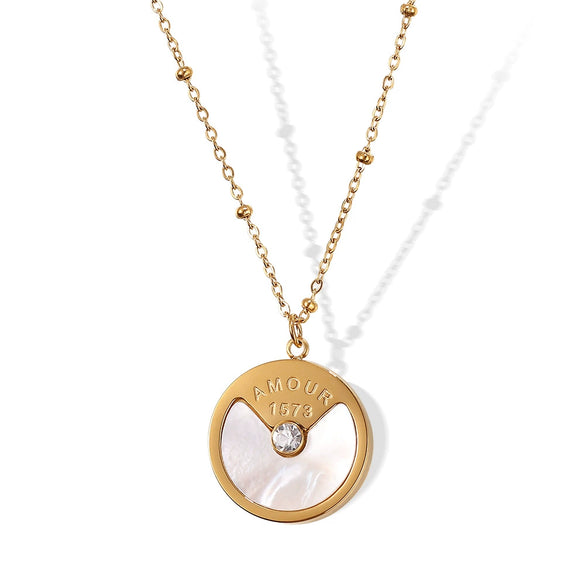 Fashion Women's 316L Stainless Steel Round Pendant Necklace With 18K Gold Plated Electroplating