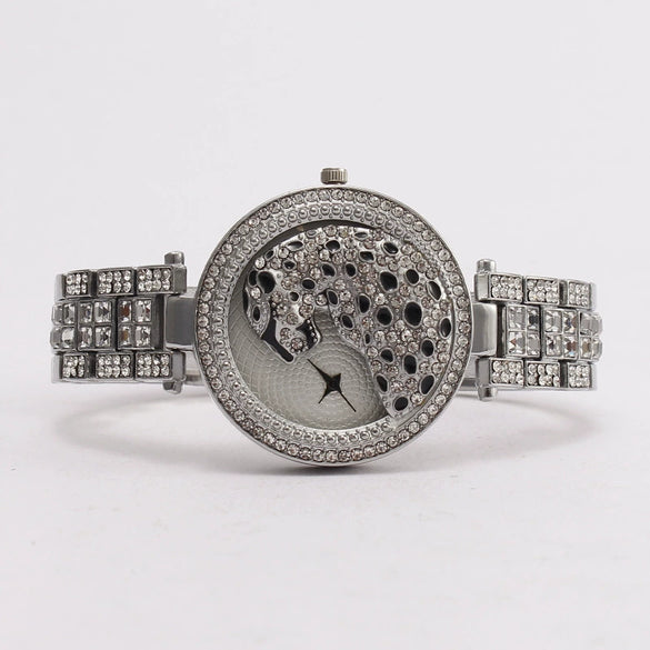 Fashion Women's Watch Set With Diamonds And Rhinestones Metal Round Leopard Style