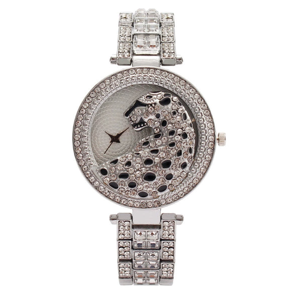 Fashion Women's Watch Set With Diamonds And Rhinestones Metal Round Leopard Style