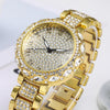 Fashion Women's Watch With Roman Pattern Diamondencrusted Metal Case And Strap Copper Clasp Round Dial Mineral Strengthened Glass Mirror