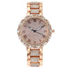 Fashion Women's Watch With Roman Pattern Diamondencrusted Metal Case And Strap Copper Clasp Round Dial Mineral Strengthened Glass Mirror