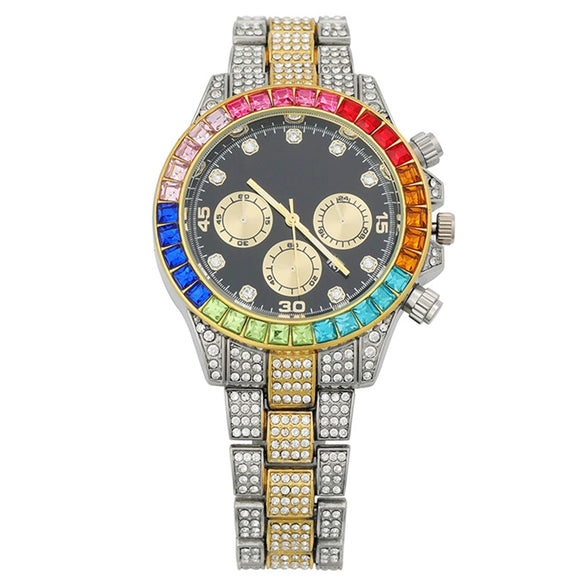 Fashion Women's Watch With Round Dial Alloy Case And Titanium Metal Clasp Set With Colored Diamonds
