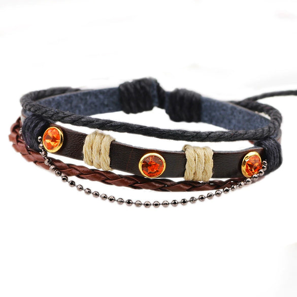 Fashion Woven Leather Bracelet With Diamond And Animals Zodiac Pattern For Men And Women
