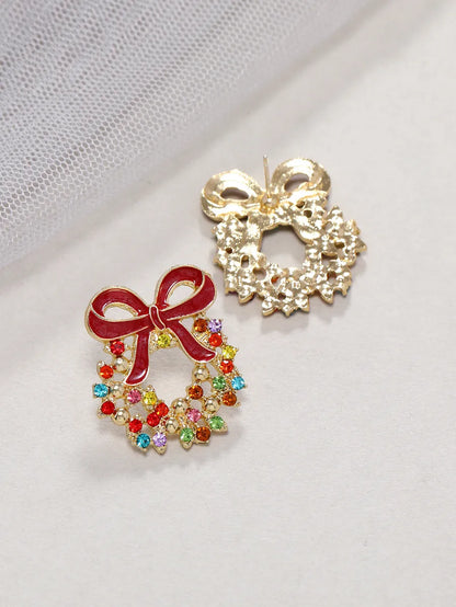 Fashion Wreath Alloy Enamel Plating Inlay Rhinestones Women's Ear Studs 1 Pair