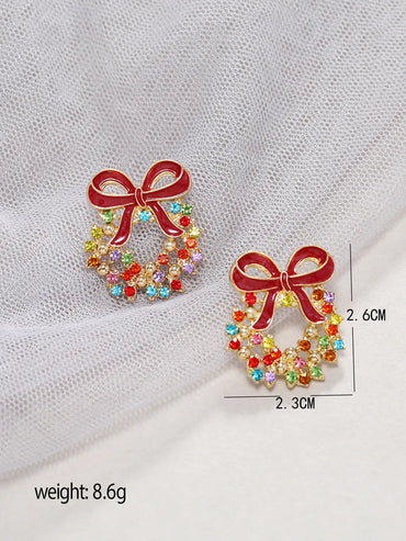 Fashion Wreath Alloy Enamel Plating Inlay Rhinestones Women's Ear Studs 1 Pair