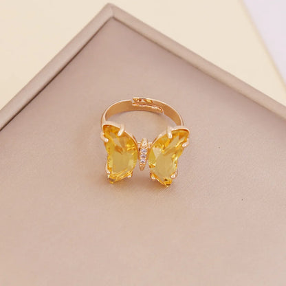 Fashion Zircon Butterfly Opening Adjustable Ring Wholesale