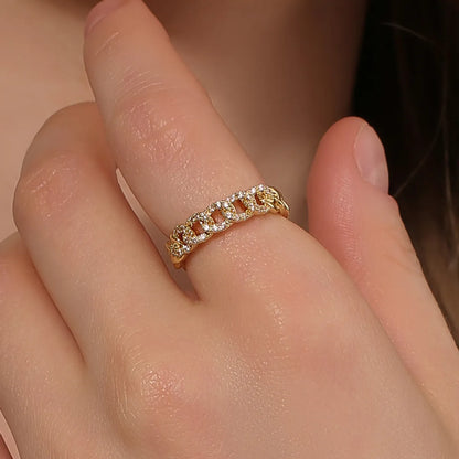 Fashion Zircon Chain Hollow Opening Adjustable Ring