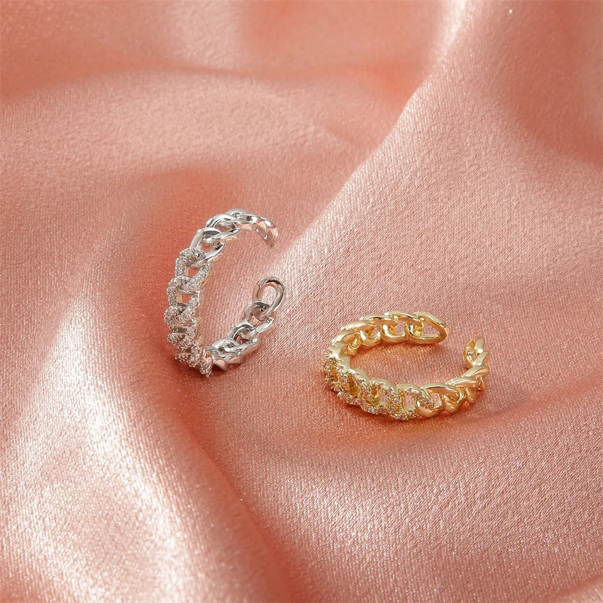 Fashion Zircon Chain Hollow Opening Adjustable Ring