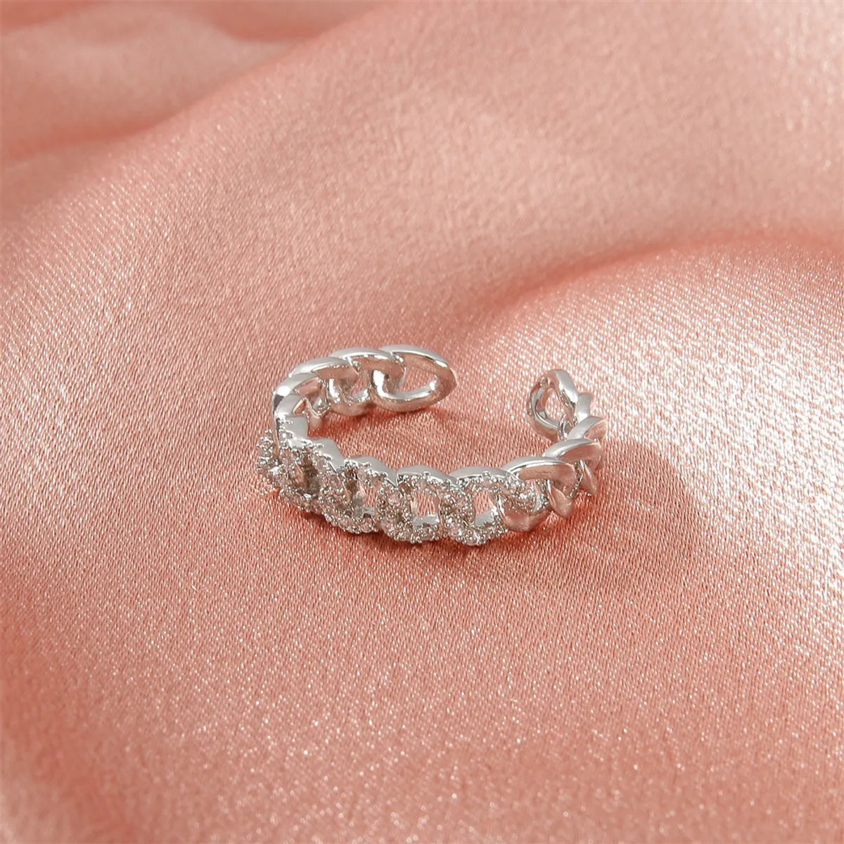 Fashion Zircon Chain Hollow Opening Adjustable Ring