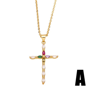 Fashion Zircon Cross Pendant Copper Necklace Simple Accessories