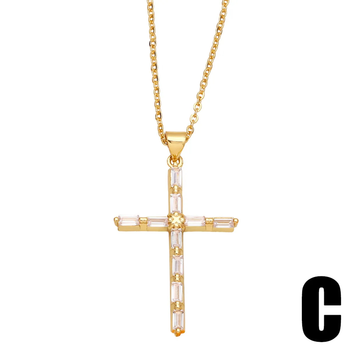 Fashion Zircon Cross Pendant Copper Necklace Simple Accessories