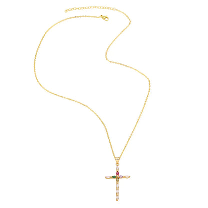 Fashion Zircon Cross Pendant Copper Necklace Simple Accessories