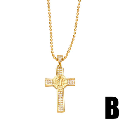 Fashion Zircon Cross Pendant Copper Necklace Simple Accessories