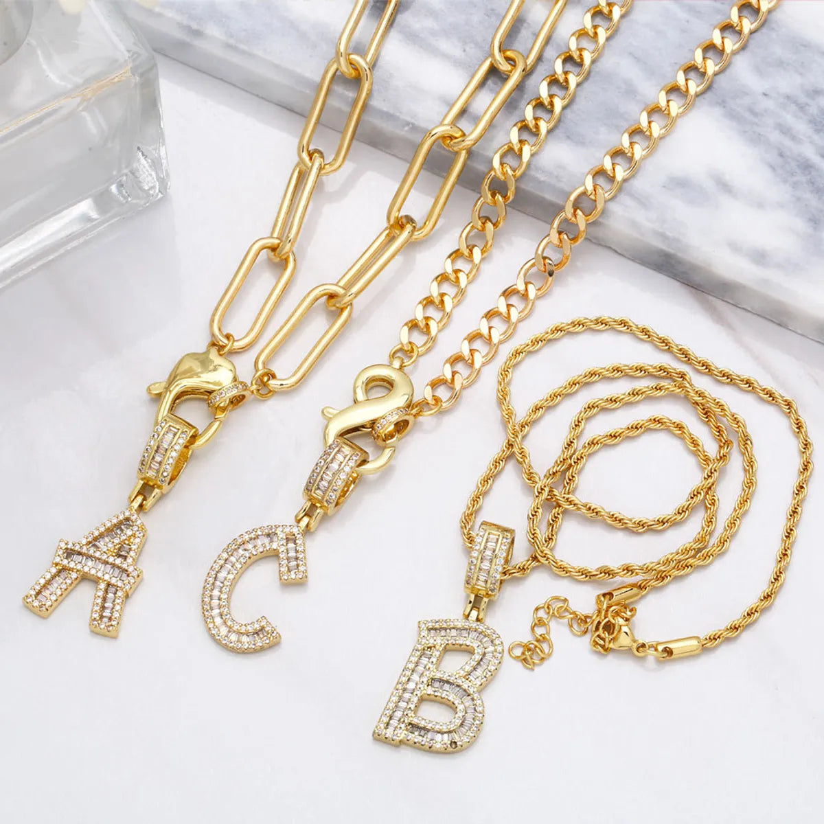 Fashion Zircon Letter Hip Hop Men's And Women's Copper Necklace