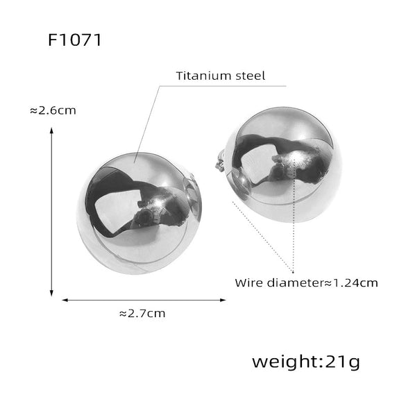 Fashionable All Match Golden Round Glossy Hollow Geometric Titanium Steel Electroplated Earrings For Women