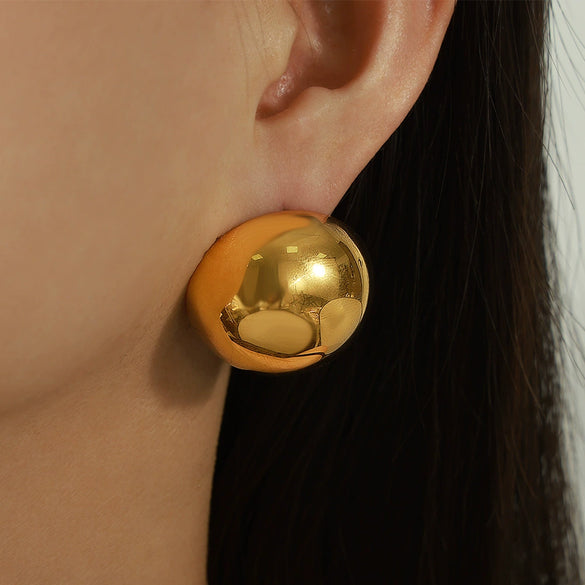 Fashionable All Match Golden Round Glossy Hollow Geometric Titanium Steel Electroplated Earrings For Women