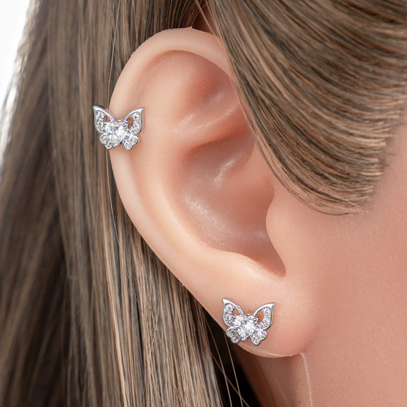 Fashionable Allmatch Butterfly Ear Nail For Women Light Luxury Style Copper With Zircon And Diamond Animals Zodiac Design