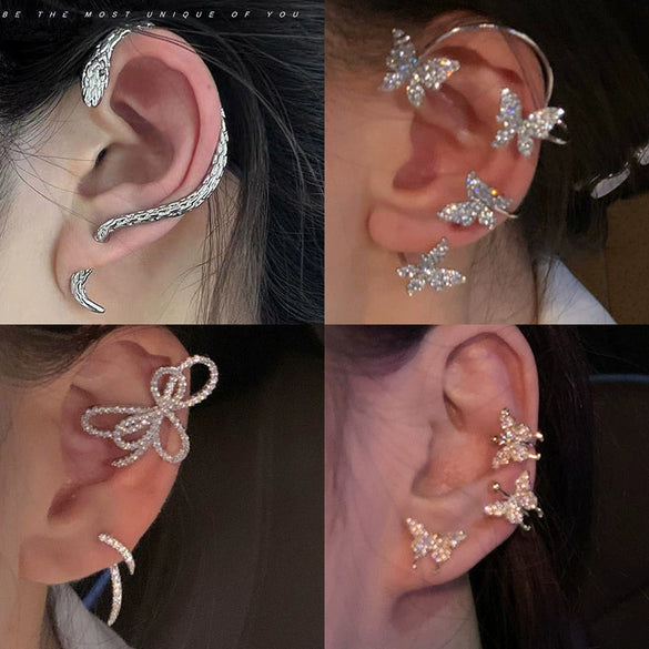 Fashionable Alloy Butterfly And Bow Ear Clips For Women With Diamond Treatment Process