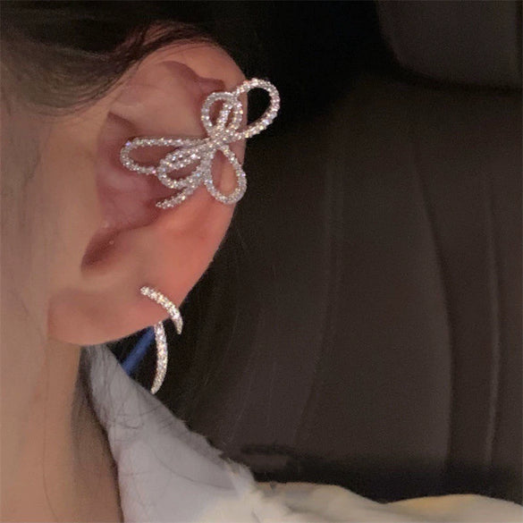 Fashionable Alloy Butterfly And Bow Ear Clips For Women With Diamond Treatment Process