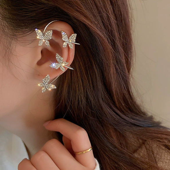 Fashionable Alloy Butterfly And Bow Ear Clips For Women With Diamond Treatment Process
