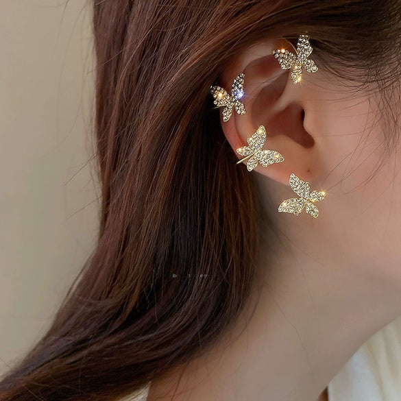 Fashionable Alloy Butterfly And Bow Ear Clips For Women With Diamond Treatment Process