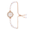 Fashionable Alloy Strap Round Dial Pullout Quartz Women's Watch With Imitation Pearl And Diamond