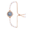 Fashionable Alloy Strap Round Dial Pullout Quartz Women's Watch With Imitation Pearl And Diamond