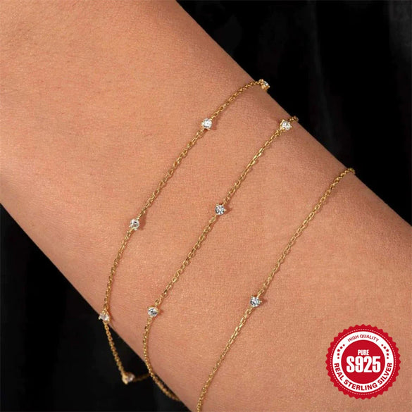 Fashionable And Simple 925 Sterling Silver Bracelet With Geometric Zircon Niche Design Unisex Jewelry