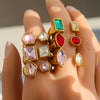 Fashionable Antique Electroplated Geometric Natural Semiprecious Stone Hexagonal Rhombus Ring Unisex Accessories